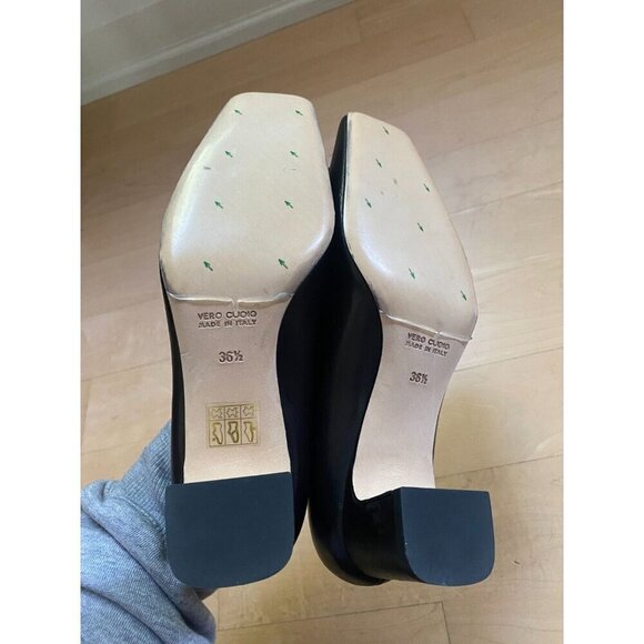 La Canadienne black slip on heels women sz 36.5 square toe FLAW - Picture 5 of 5